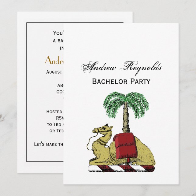 Heraldic Camel Palm Tree Colour Coat of Arms Invitation (Front/Back)