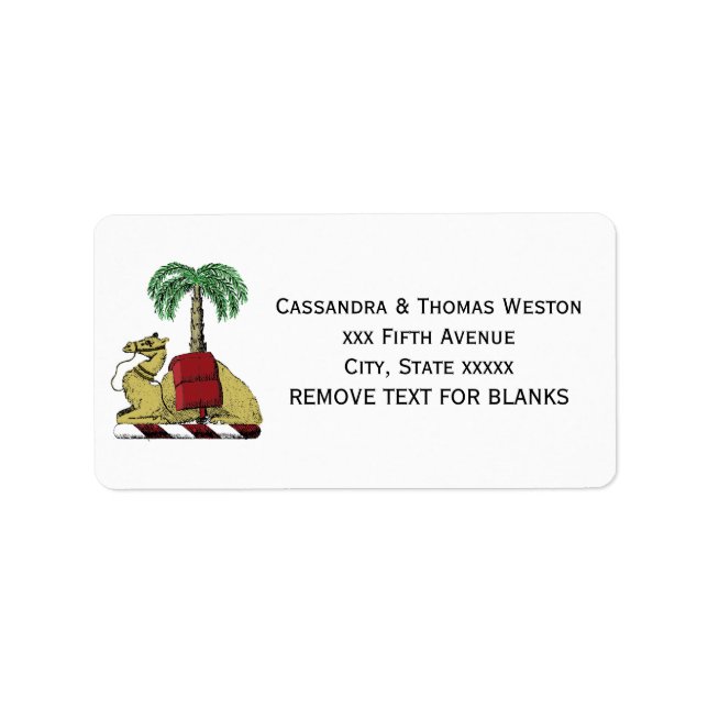 Heraldic Camel Palm Tree Colour Coat of Arms Label (Front)