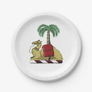 Heraldic Camel Palm Tree Colour Coat of Arms Paper Plate