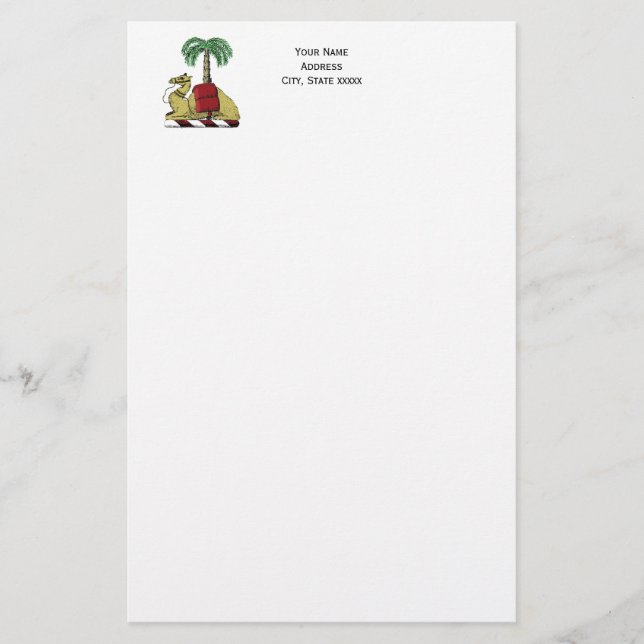Heraldic Camel Palm Tree Colour Coat of Arms Stationery (Front)