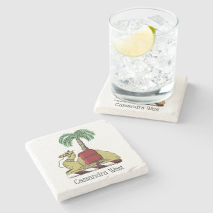 Heraldic Camel Palm Tree Colour Coat of Arms Stone Coaster