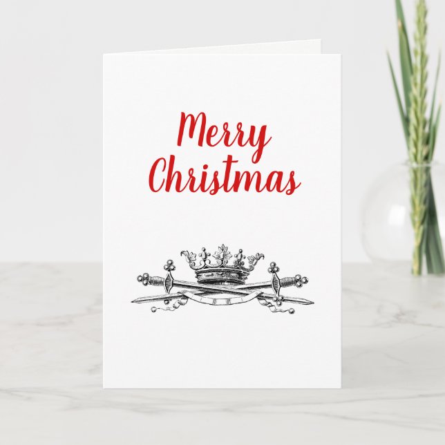 Heraldic Crown Crossed Swords Sabre Christmas Xmas Holiday Card (Front)