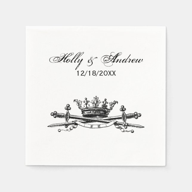 Heraldic Crown Crossed Swords Sabres Emblem Crest Napkin (Front)