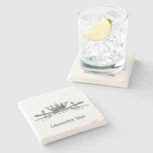 Heraldic Crown Crossed Swords Sabres Emblem Crest Stone Coaster