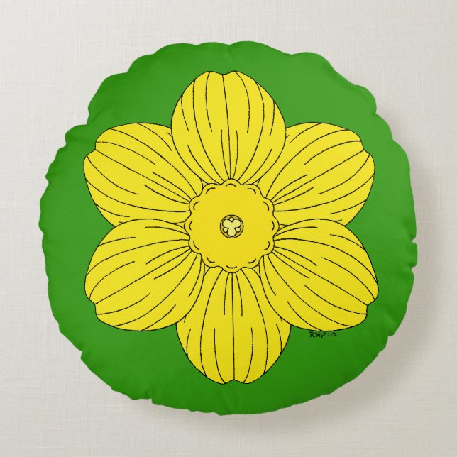 Heraldic Daffodil Round Cushion (Front)