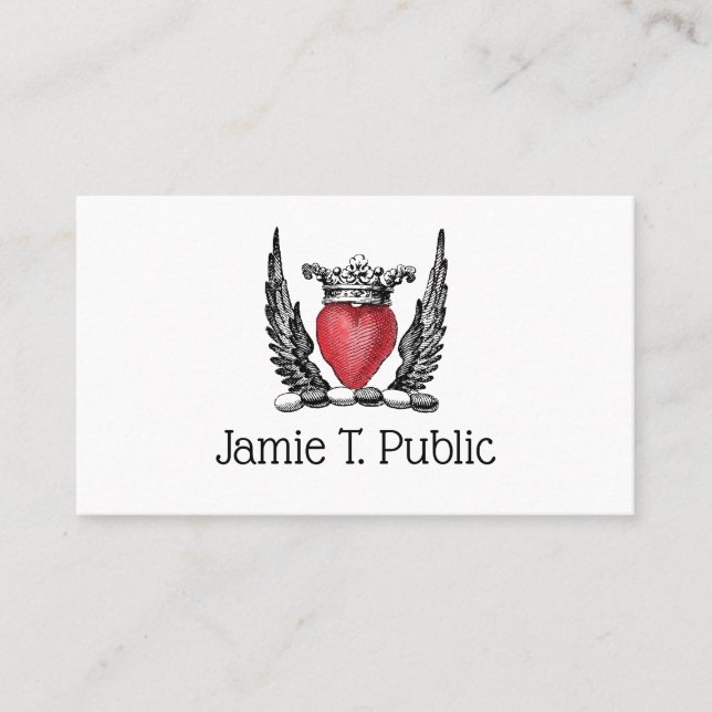 Heraldic Heart with Wings Coat of Arms Crest Business Card (Front)
