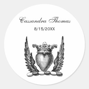 Heraldic Heart with Wings Coat of Arms Crest Classic Round Sticker