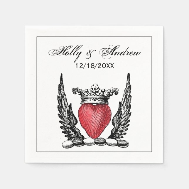 Heraldic Heart with Wings Coat of Arms Crest Napkin (Front)