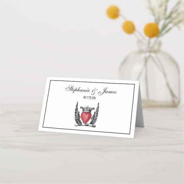 Heraldic Heart with Wings Coat of Arms Crest Place Card (Front)