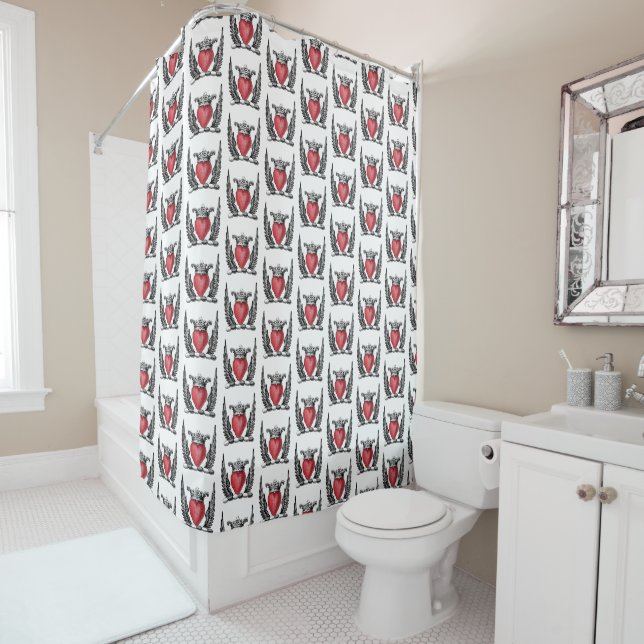 Heraldic Heart with Wings Coat of Arms Crest Shower Curtain (In Situ)