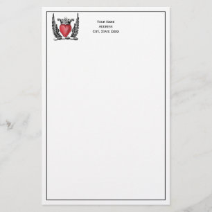 Heraldic Heart with Wings Coat of Arms Crest Stationery