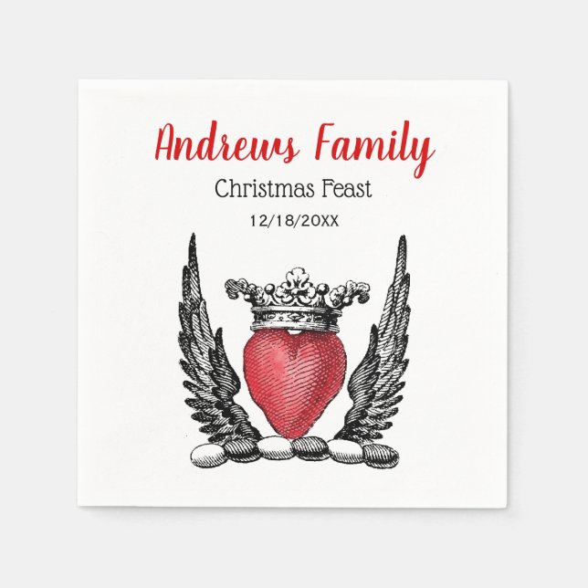 Heraldic Heart with Wings Crest Christmas Xmas Napkin (Front)
