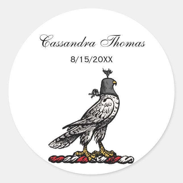 Heraldic Hunting Falcon Wearing Helmet Hood C Classic Round Sticker (Front)