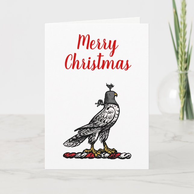 Heraldic Hunting Falcon Wearing Helmet Hood C Holiday Card (Front)