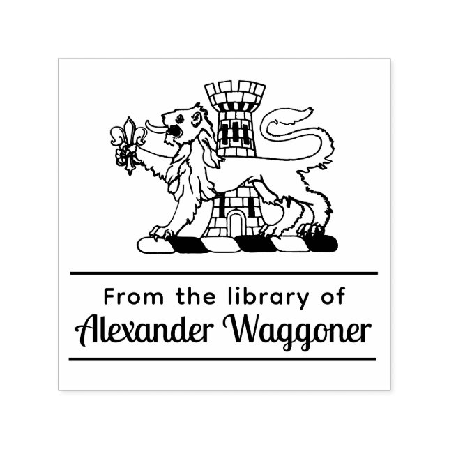 Heraldic Lion Castle “From the library of” Book  Self-inking Stamp (Design)