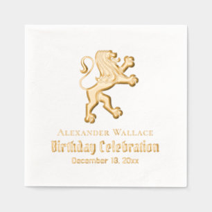 Heraldic Lion Standing Birthday Party Name Date Foil Napkins