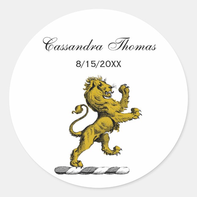 Heraldic Lion Standing Crest Emblem C Classic Round Sticker (Front)