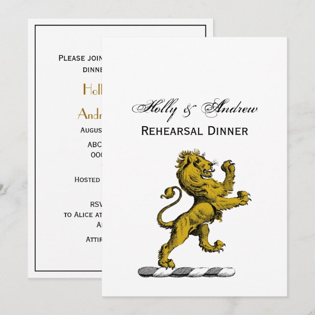 Heraldic Lion Standing Crest Emblem C Invitation (Front/Back)