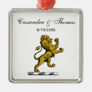 Heraldic Lion Standing Crest Emblem C Metal Ornament