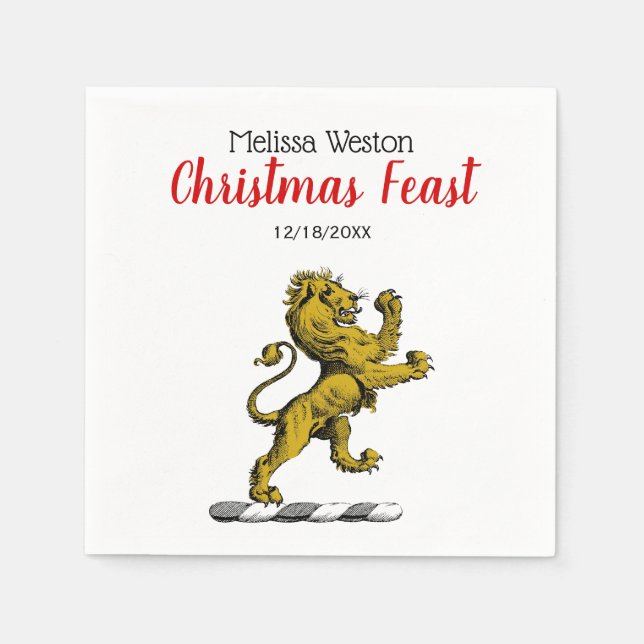 Heraldic Lion Standing Crest Emblem C Napkin (Front)