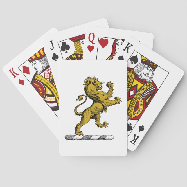 Heraldic Lion Standing Crest Emblem C Playing Cards (Back)