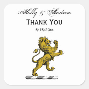 Heraldic Lion Standing Crest Emblem C Square Sticker