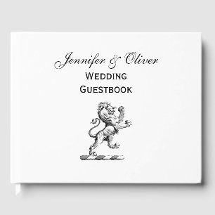 Heraldic Lion Standing Crest Emblem Guest Book