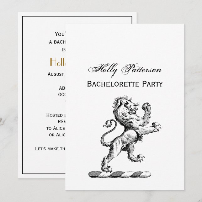 Heraldic Lion Standing Crest Emblem Invitation (Front/Back)