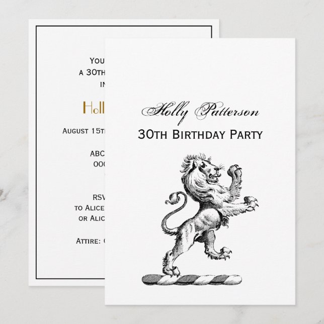 Heraldic Lion Standing Crest Emblem Invitation (Front/Back)