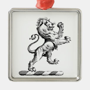 Heraldic Lion Standing Crest Emblem Metal Ornament