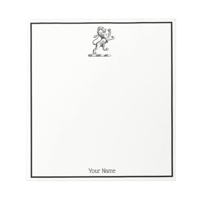 Heraldic Lion Standing Crest Emblem Notepad (Front)
