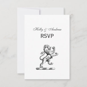 Heraldic Lion Standing Crest Emblem RSVP Card