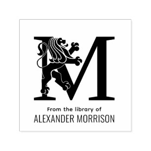 Heraldic Lion Stdg Over Single Initial Name Book Self-inking Stamp