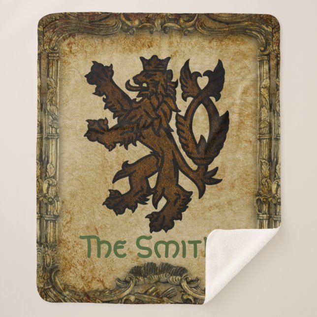 Heraldic Rampant Lion Custom Sherpa Blanket (Front)