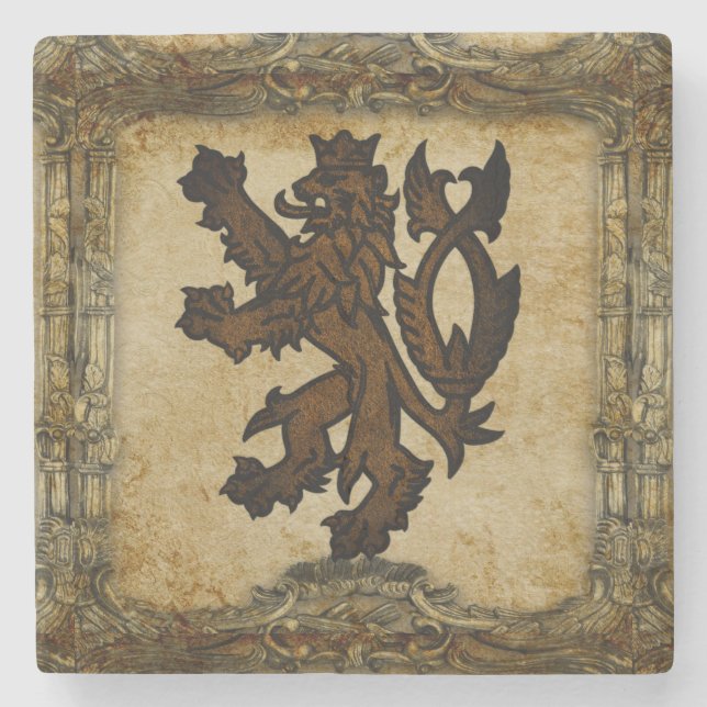 Heraldic Rampant Lion Custom Stone Coaster (Front)