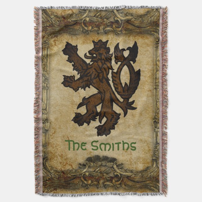 Heraldic Rampant Lion Custom Throw Blanket (Front Vertical)