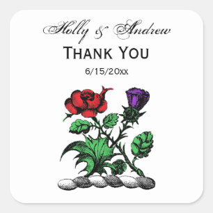 Heraldic Rose & Thistle Coat of Arms Crest Colour Square Sticker