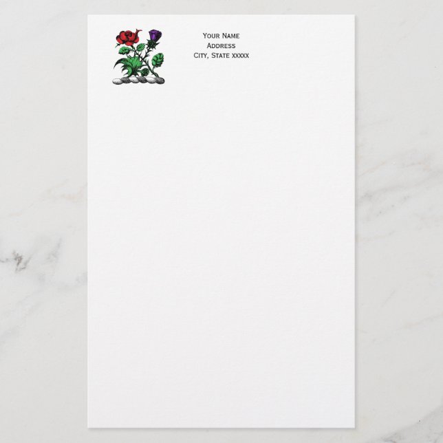 Heraldic Rose & Thistle Coat of Arms Crest Colour Stationery (Front)
