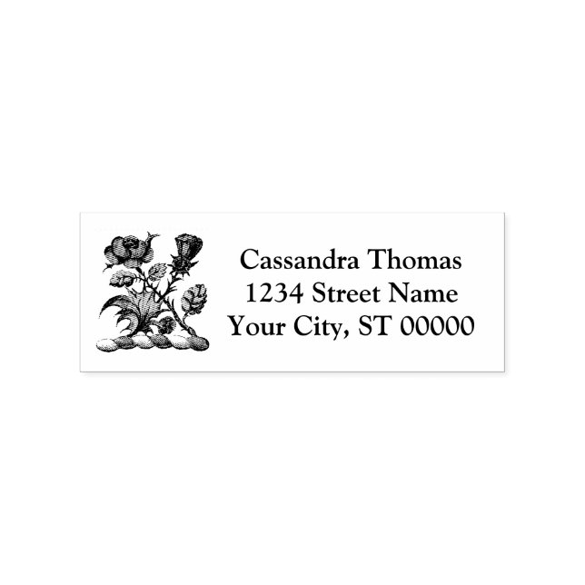 Heraldic Rose & Thistle Crest Name Return Address  Rubber Stamp (Imprint)