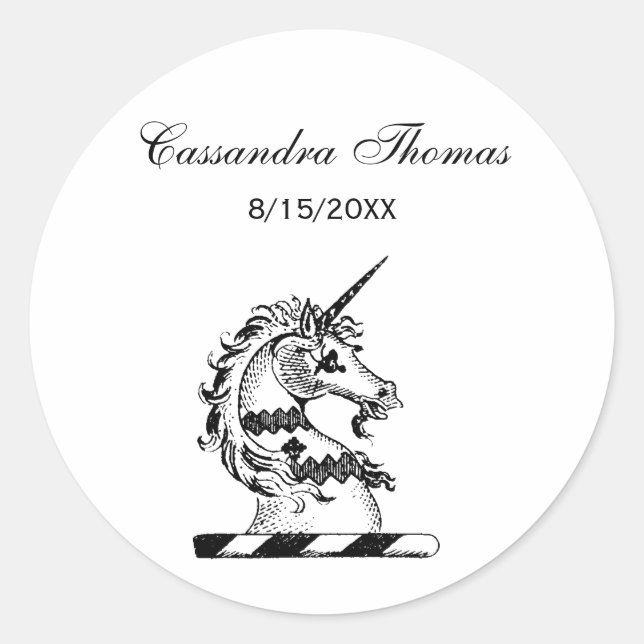 Heraldic Unicorn Head Coat of Arms Emblem Classic Round Sticker (Front)