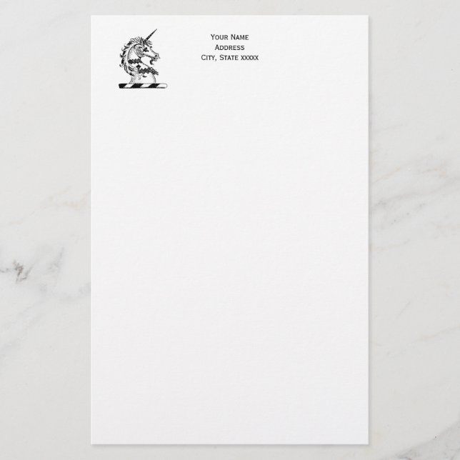 Heraldic Unicorn Head Coat of Arms Emblem Stationery (Front)