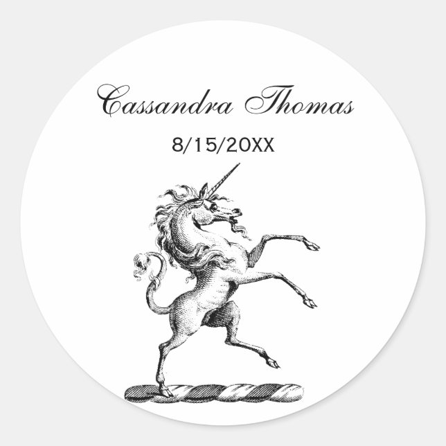 Heraldic Unicorn Rearing Coat of Arms Emblem Classic Round Sticker (Front)