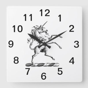 Heraldic Unicorn Rearing Coat of Arms Emblem TnF Square Wall Clock
