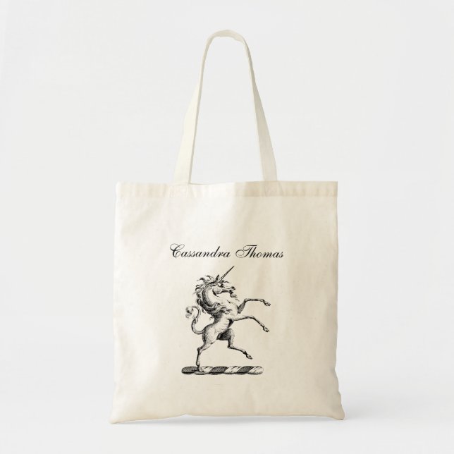 Heraldic Unicorn Rearing Coat of Arms Emblem Tote Bag (Front)