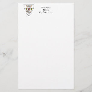 Heraldic Vintage 4 Bees Scrolls on Shield Crest Wt Stationery