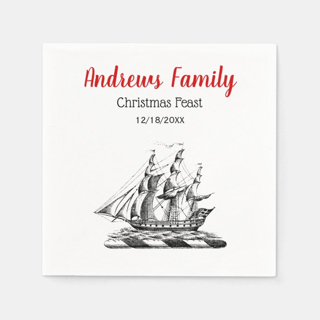 Heraldic Vintage Nautical Clipper Ship Crest Napkin (Front)