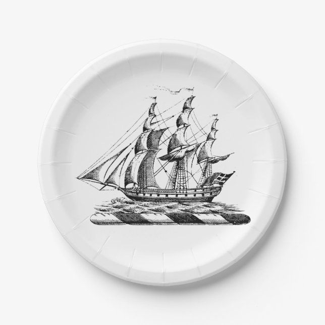Heraldic Vintage Nautical Clipper Ship Crest Paper Plate (Front)