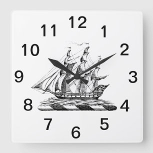 Heraldic Vintage Nautical Clipper Ship Crest Square Wall Clock