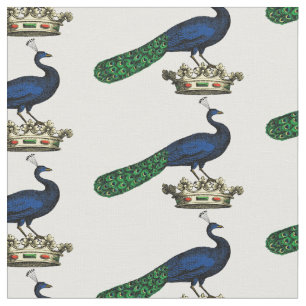 Heraldic Vintage Stylised Peacock on Crown C Fabric