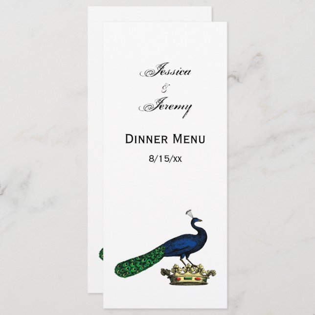 Heraldic Vintage Stylised Peacock on Crown C Invitation (Front/Back)